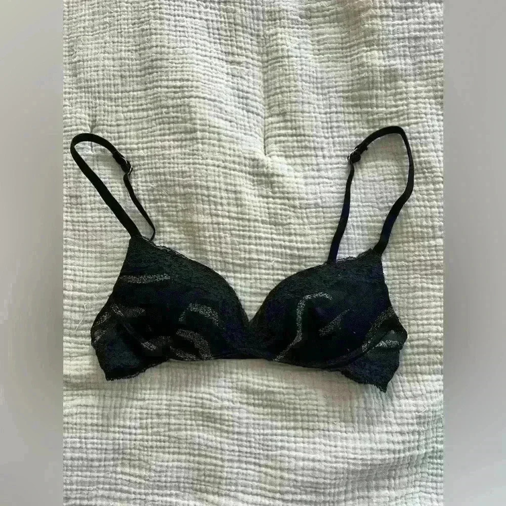 Intimissimi Black Lace Padded Bra Golden Shimmer - Size 32 A/B